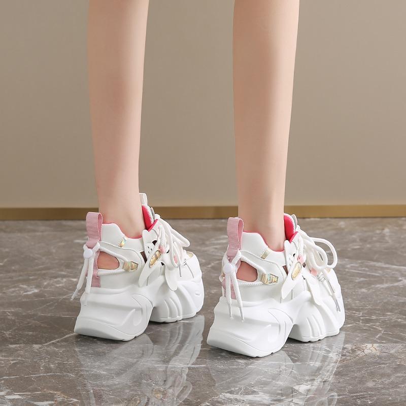 Fashion New Spring Mesh Sneakers Women Bling Platform Sports Shoes Woman Goth Thick Bottom High Heels Female 8CM Summer Hollow Sneakers