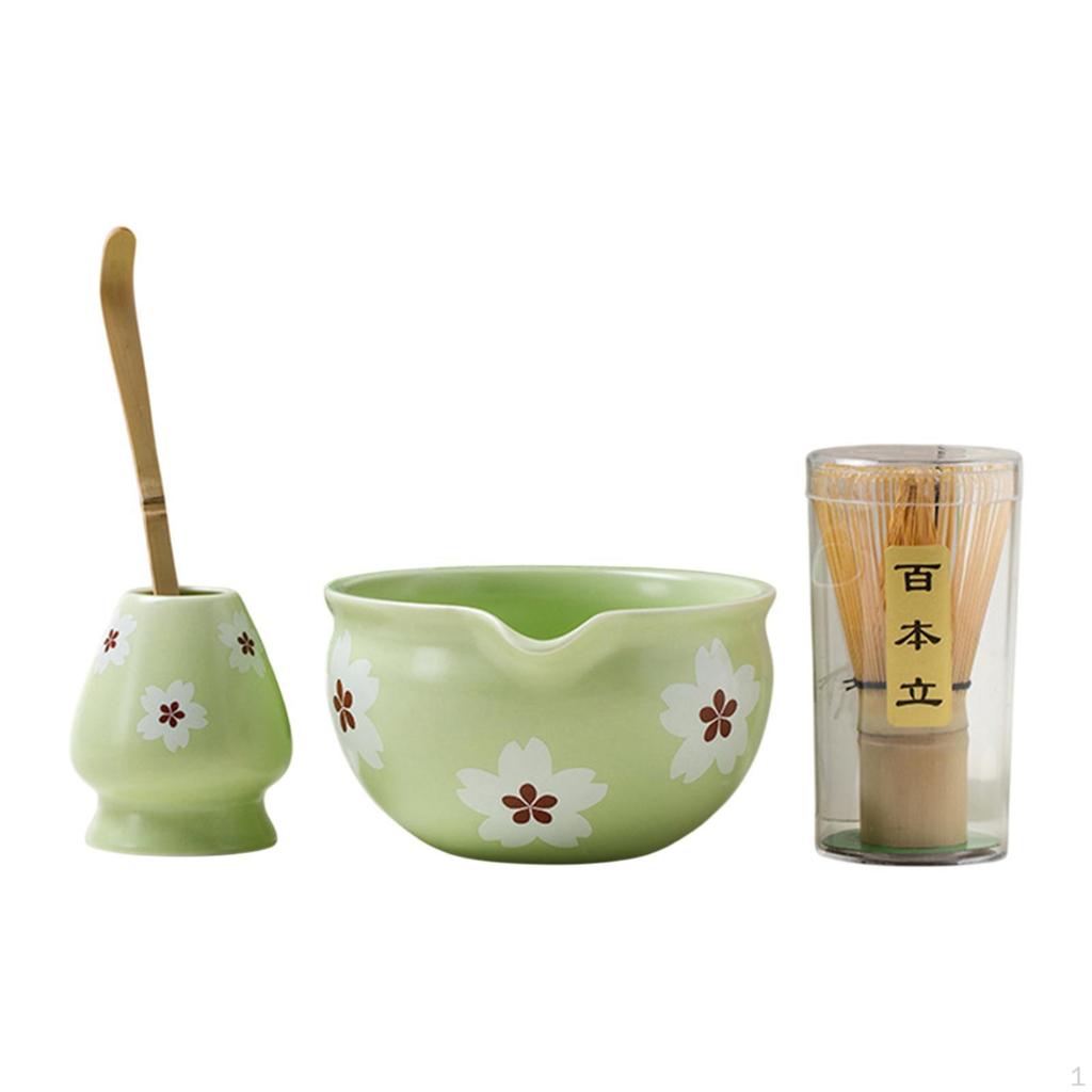 4-teiliges Matcha-Set mit Schale, Bambusbesen und Löffel zur Teezubereitung
