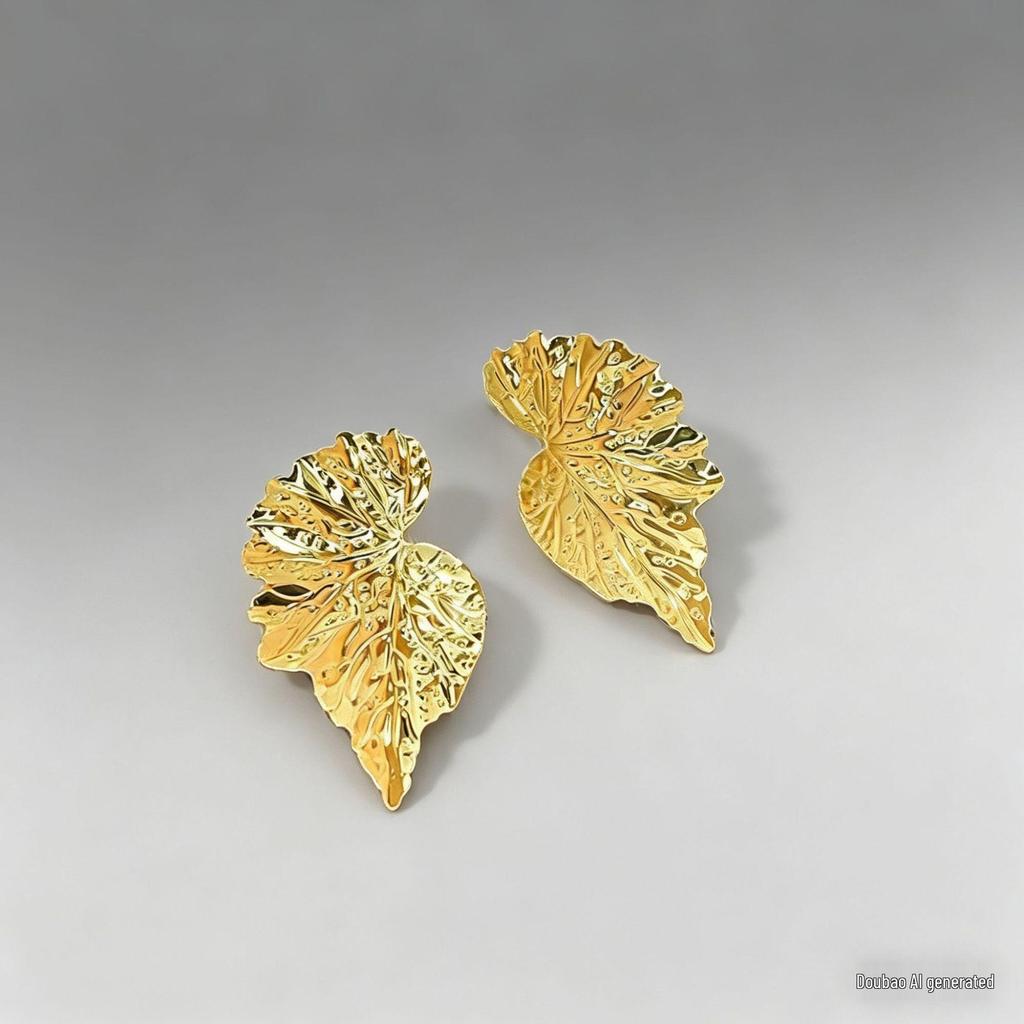 Trendy 2026 European & American 3D Leaf Earrings: Bold Metal Statement Jewelry for Women