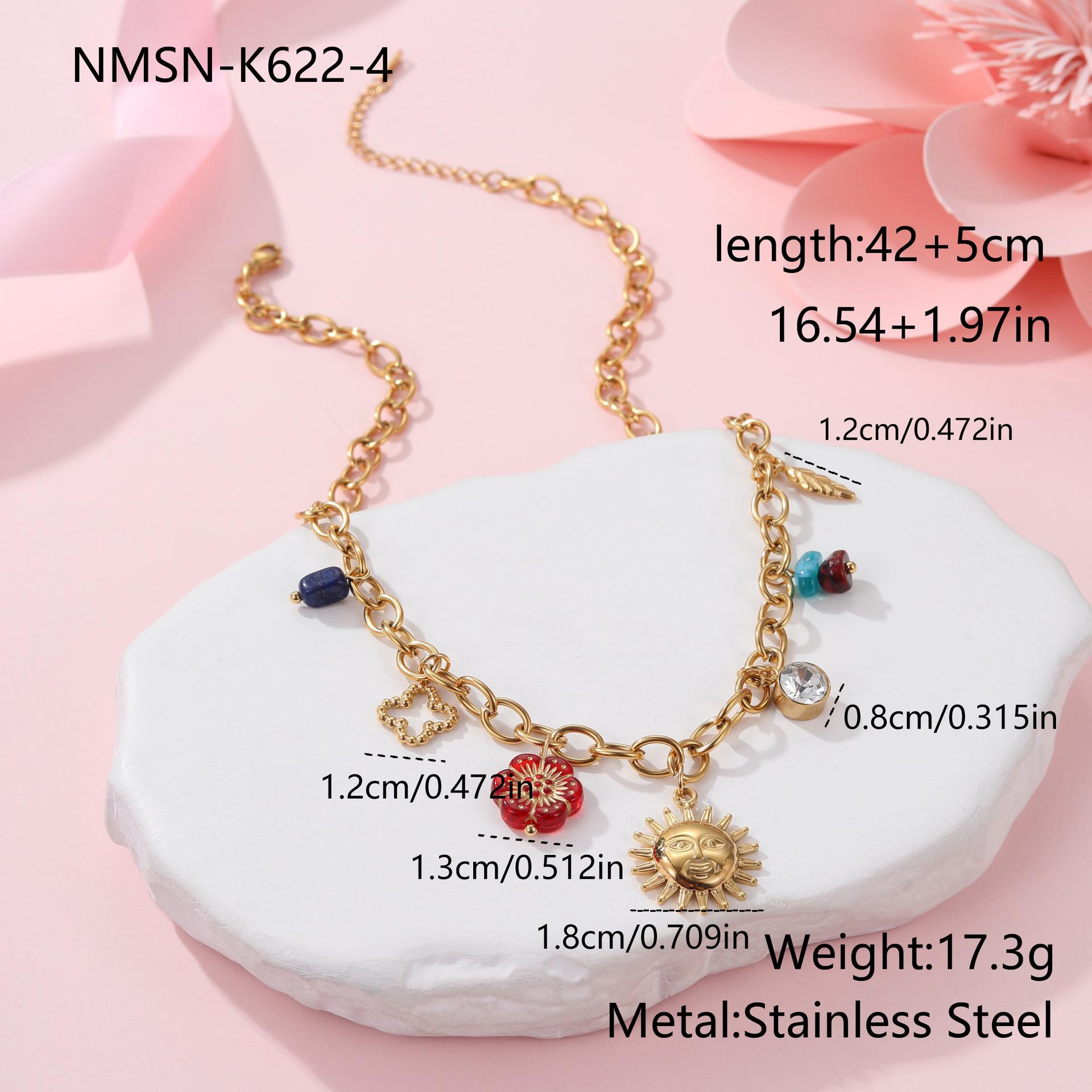 GEMCHIC Women s Natural Stone Sun Pendant Stainless Steel Necklace 18K Gold Plated Fashion Minimalist Design Jewelry