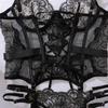 Damen Sexy Spitze Dessous Set Gesticktes Netz Spleiß Detail Krawatte Unterwäsche Ausgeschnitten Push-Up Bügel Dessous Set