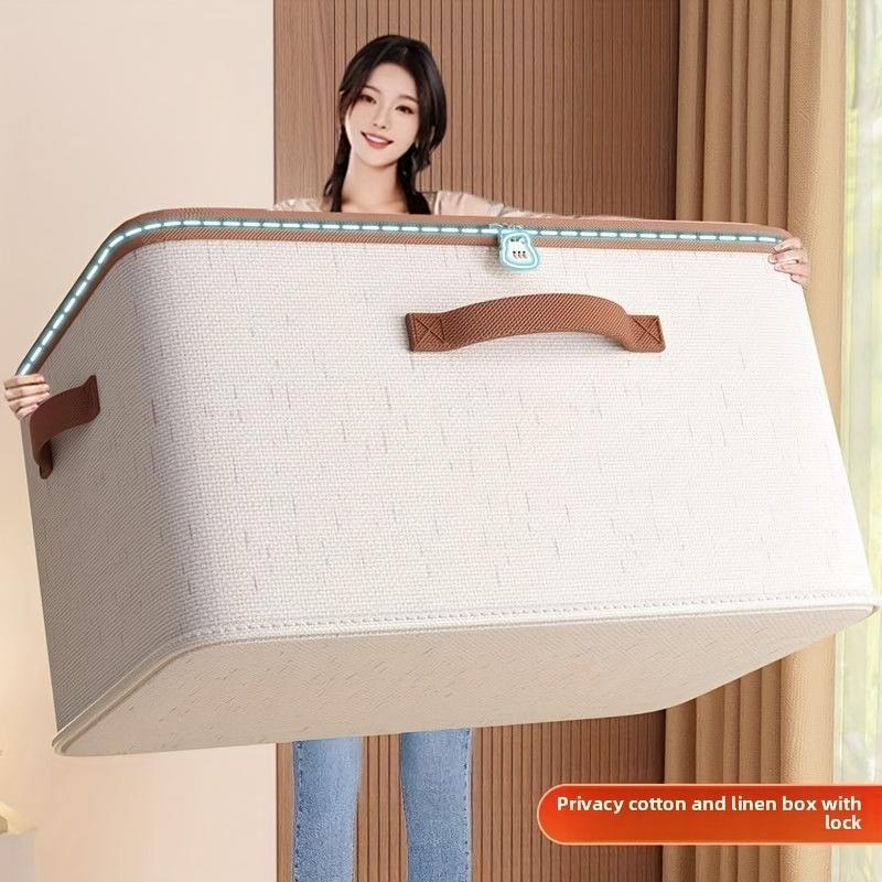 1pc Foldable Fabric Storage Box with Zipper Closure - Dustproof Organizer for Bedding, Clothes - Space-Saving Design with Handles for Easy Carrying
