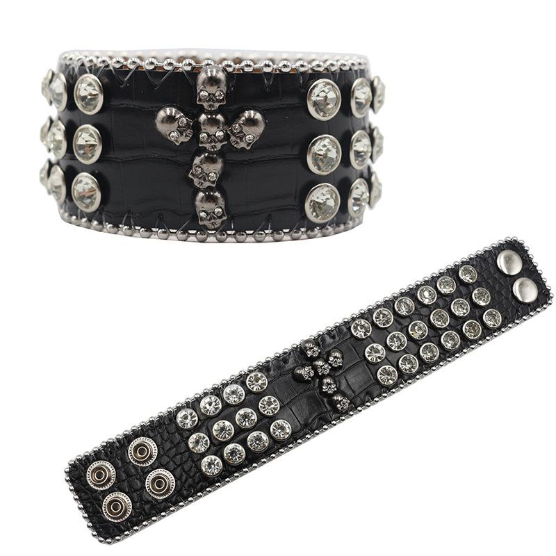 Gothic Style Hip-hop Punk Trend Rhinestone Bracelet Design Diamond PU Leather Bracelet