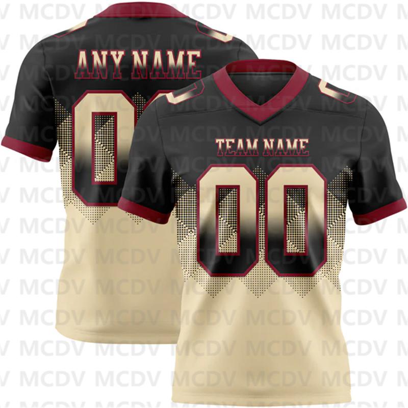 Custom Gradient Square Shape Flag Football Jersey Personlized Team Name and You Name, Number V-Neck Athletic Football T-Shirts