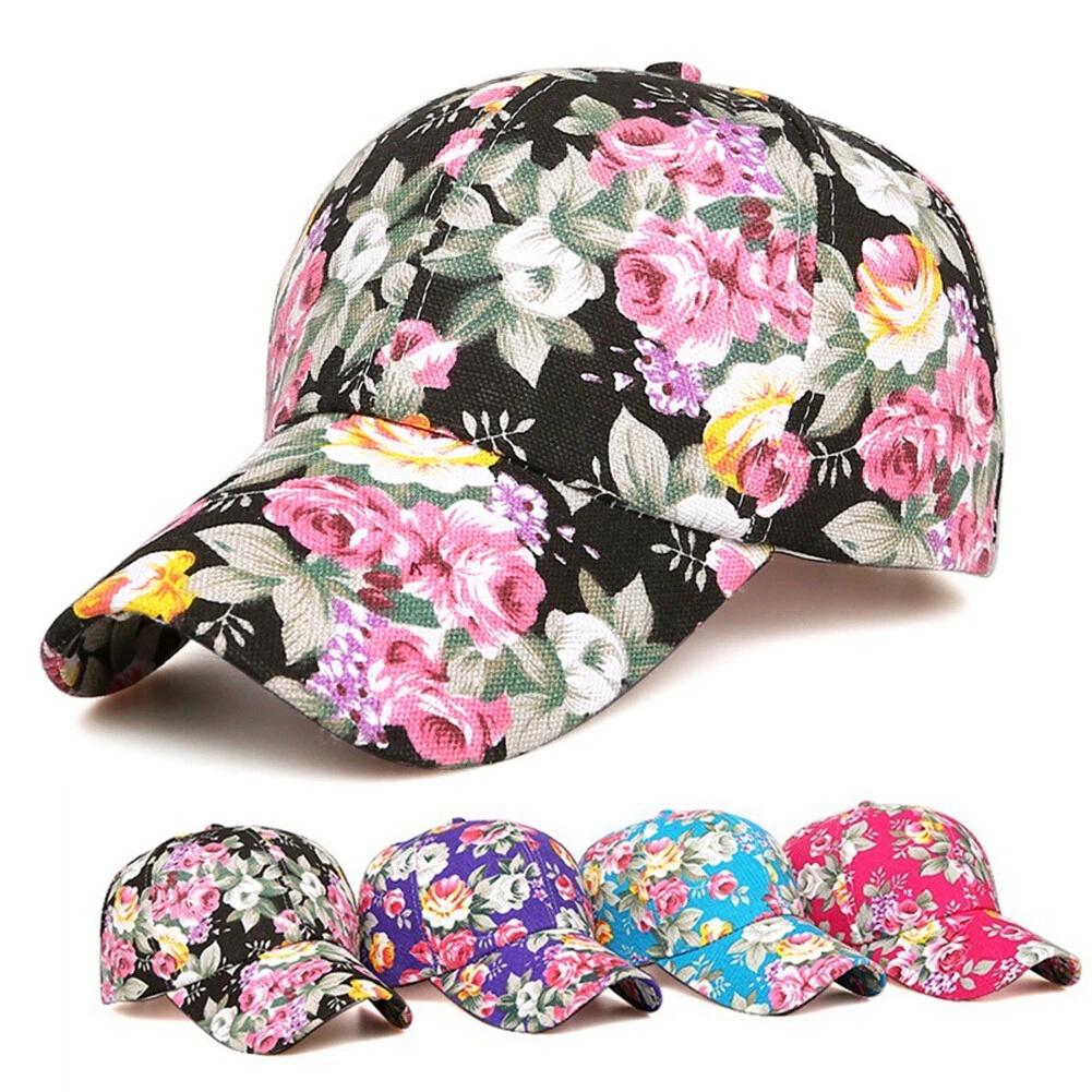 Outdoor Sunscreen Hat Casual Women Baseball Cap Adjustable Casual Cap Cotton Polyester Floral Printed Hat For Spring Outdoor