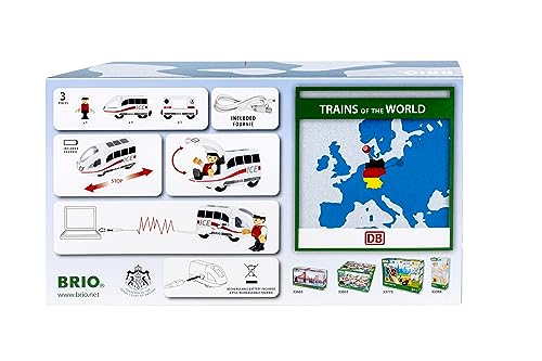 BRIO World Railway Series USB Rechargeable ICE Train 36088, Wooden Rail, Electric Vehicle, Locomotive, Ages 3+