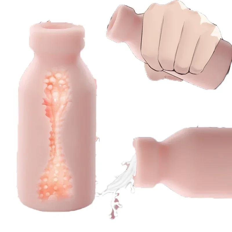 Silicone Masturbator Soft Emulational Vaginal Bulge Portable Manual Male Masturbation Cup Milk Bottle Shape Sex Toys for Man