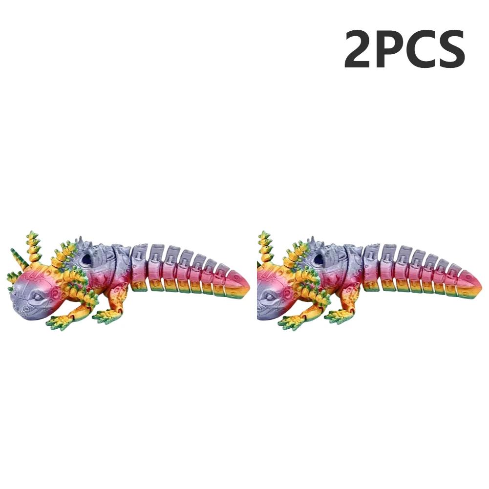 2pcs 3D Printed Axolotl Desk Toy Collectible Articulated Figurine Desk Toy Articulated Axolotl Stress Relief Home Desktop Decor