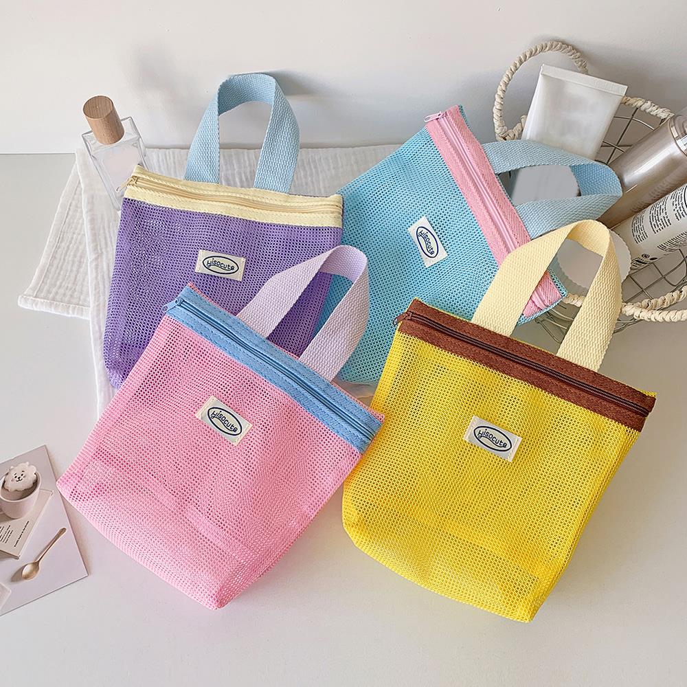 INS Summer Solid Color Tote Bag Fashion Korean Style Small Item Storage Bags Organizer Travel Makeup Pouch Portable Beach Bag