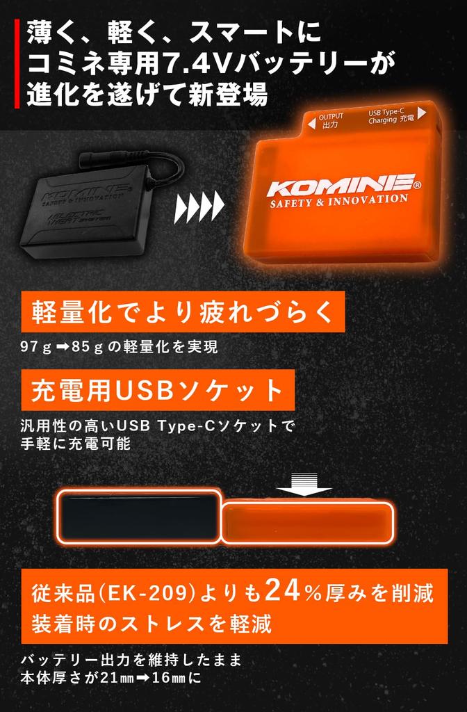 Komine 08-250 EK-250 7.4V Glove Set for Motorcycles, Black Free