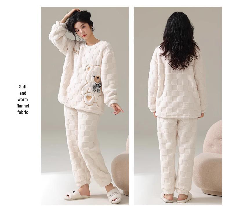 Couples' Coral Fleece Pajamas Set - Thickened Flannel for Autumn/Winter