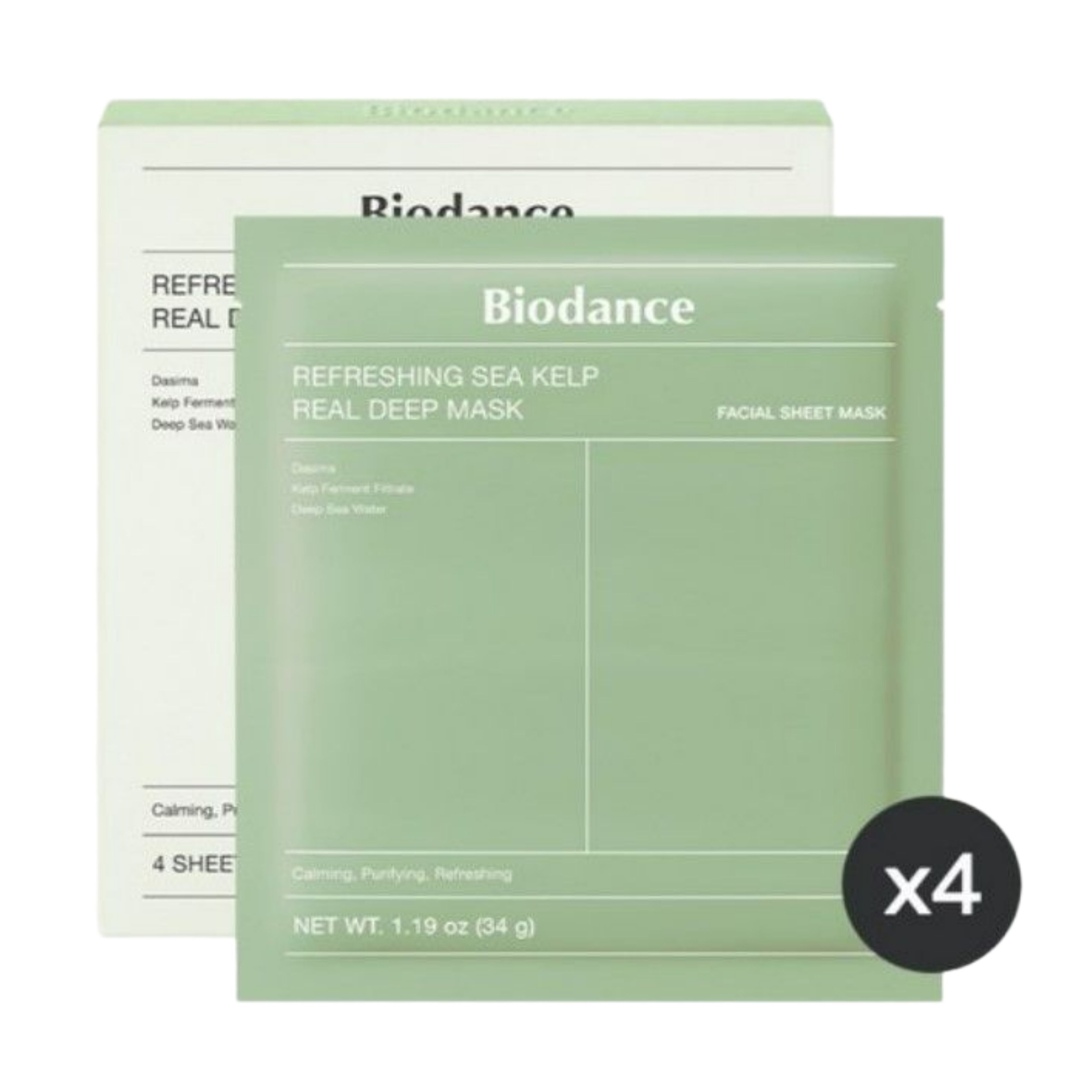 Biodance Refreshing Sea Kelp Real Deep Mask Hydrating Soothing Sheet Mask Set 4 Sheets 34g Each