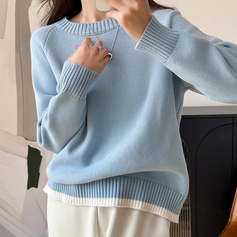 Korean-Style Loose Fit Women's Round Neck Thick Pure Cotton Long Sleeve Sweater for Autumn/Winter