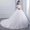Wedding Dress Europe and America New High Waist White Medium Sleeve Princess Skinny Shoulder Slim Lace Long Sleeve Main Wedding Dress