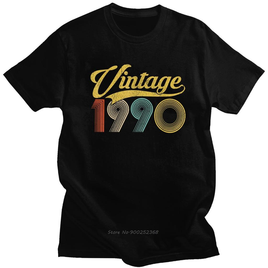 Urban Vintage 1990 30 Years Old T-shirt For Men Short Sleeve Printed Retro 30th Birthday Tee Co