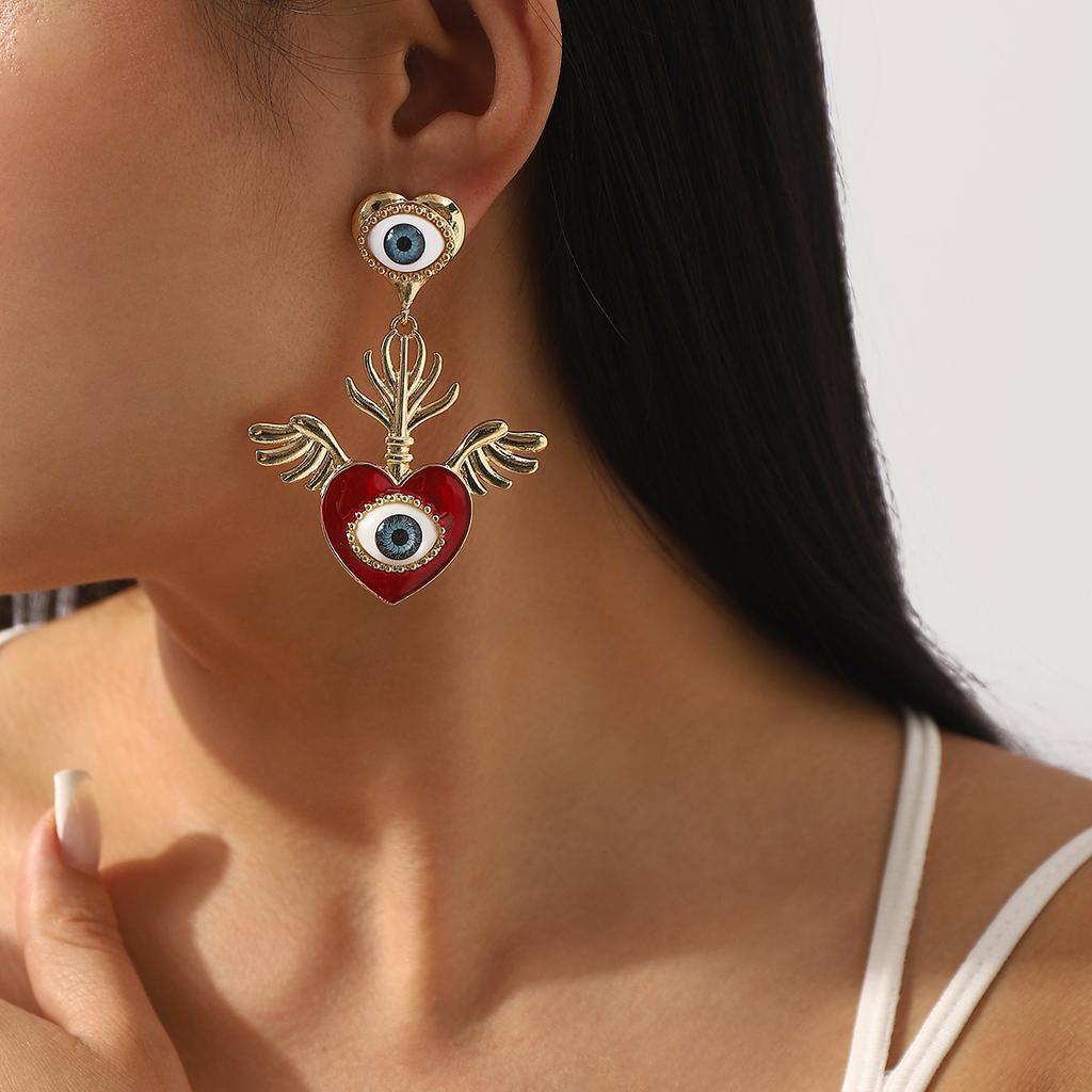 Women European American Fashion Eye Senior Sense Earrings Unique Personality Love Oil Drip Stud Earrings