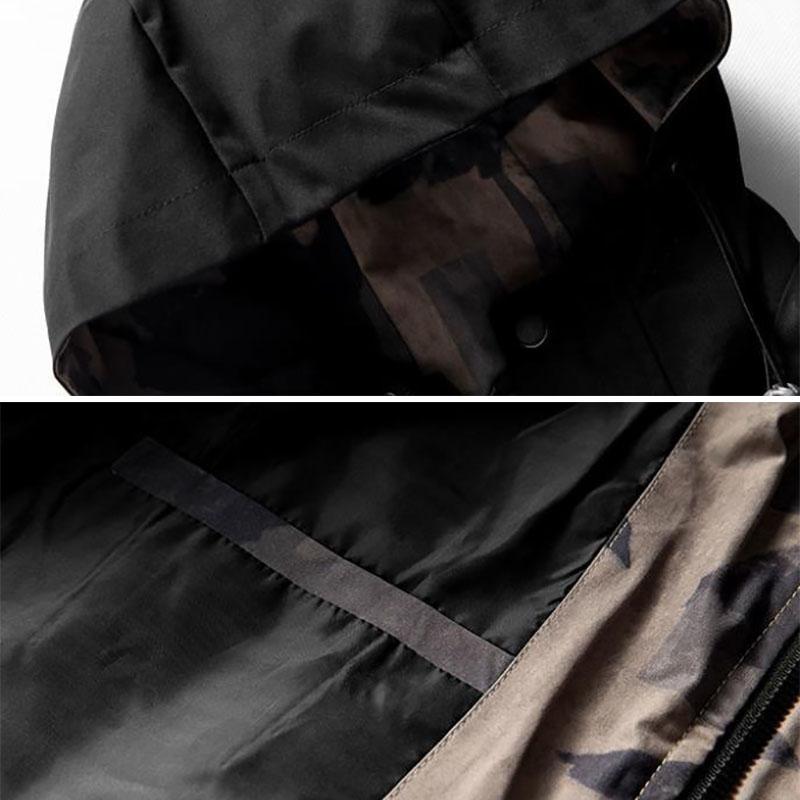 Męska kurtka z kapturem Duży rozmiar Casualowa odzież robocza Miękki i wygodny top Jednolity kolor Wiatrówka Długa