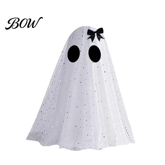 Léčivý styl Sváteční dekorace duchů Dekorace na Halloween, Strašidelná síťovina s flitry a kloboukem čarodějnice/mašlí, Roztomilé dekorace Malá stojící stolní dekorace