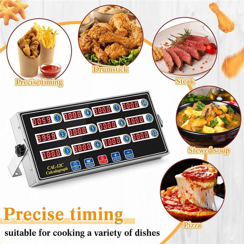 BAAJ-Timer Digitale da Cucina a 12 Canali, Ampio Display LCD, Allarme Forte, Per Cottura Commerciale In Ristoranti Spina EU