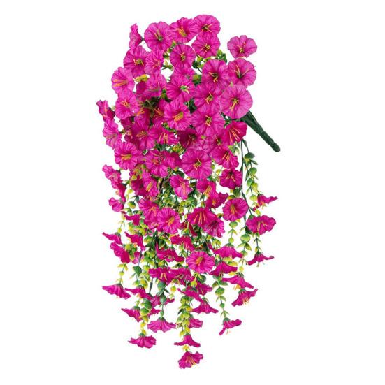 

Artificial Flowers for Outdoor, Fake Hanging Morning Glory with Eucalyptus Leaves, UV Resistant Faux Plants Petunias Trailing Vines for Porch, Patio, 1pc B