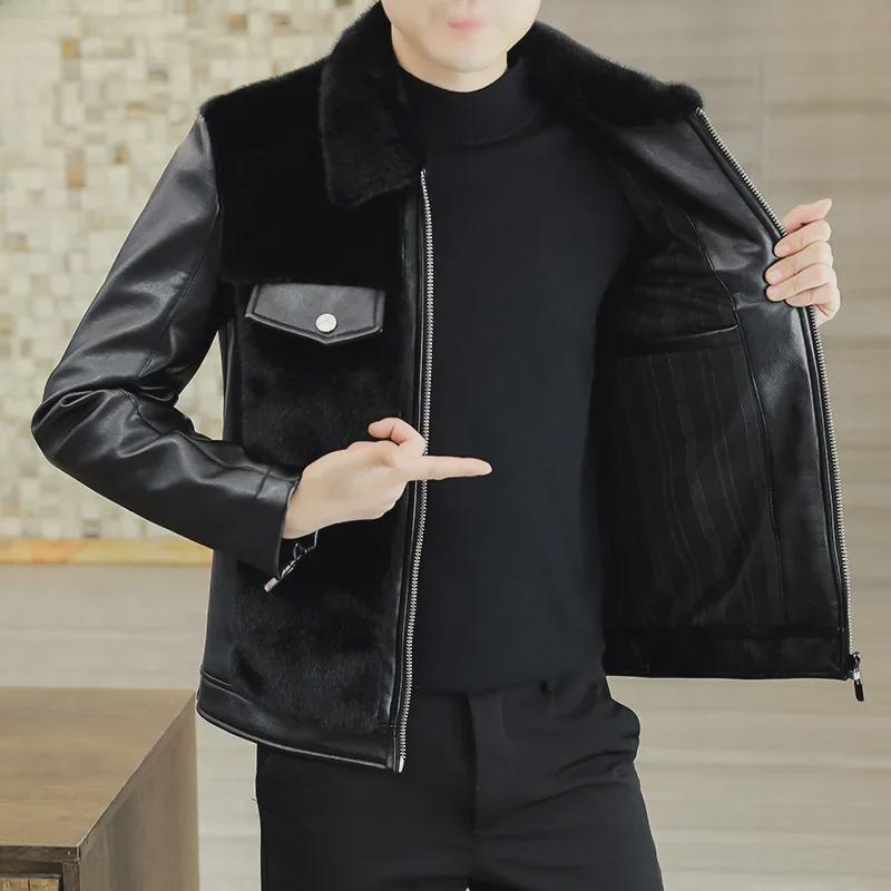 2023 Winter Men's Gold Mink Velvet Fur Coat: Thickened Leather, Luxury Lapel Jacket