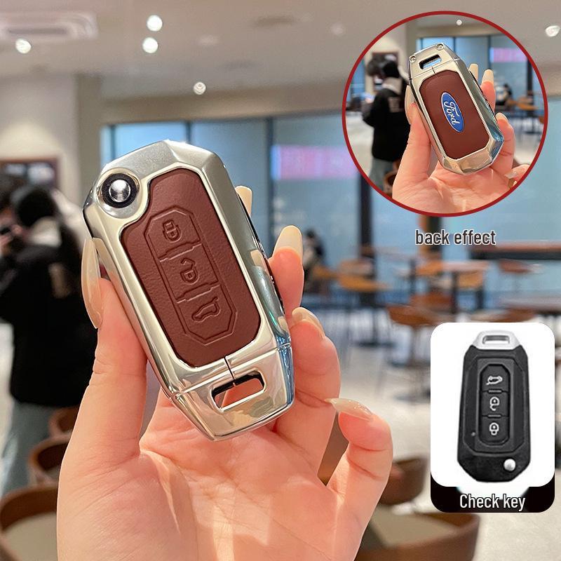 Metal Leather Key Case for 2022 Jiangling Ford Lingrui, Territory, and Transit.