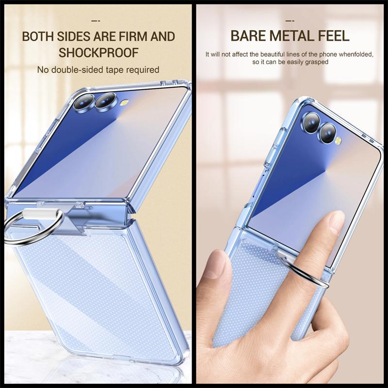 Luxury With Grip Ring Case for Samsung Galaxy Z Flip 7 6 5 4 3 ZFlip7 ZFlip6 Finger Buckle Solid Color Matte Shockproof PC Cover