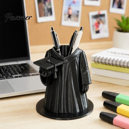 Creative Pen Holder Design Graduation Gown Holder, 3D Printed Grad Pencil Cup, Office Desktop Teacher Gift Organizer for Pens, Makeup Brushes,