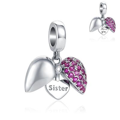 New European Pendant Open Heart Sister Diy Bead Fit Original Fashion Sterling Silver 925 Charm Bracelet For Women Jewelry Making