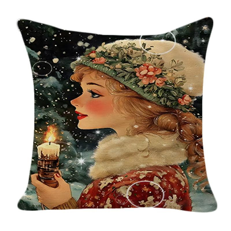 

Christmas Pillow Cover Linen Print New Office Sofa Cushion Decoration Home Pillow Cover 45*45cm
