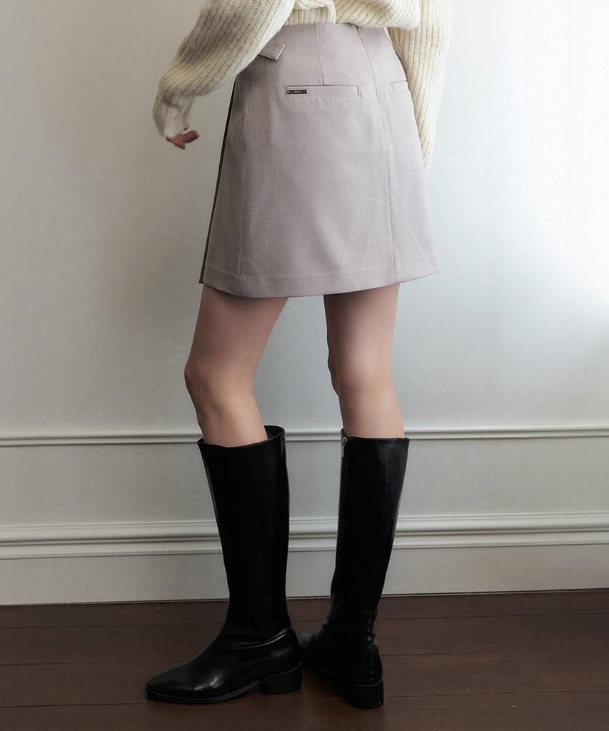 Artid Tab Point Wool Pleated Skirt_Beige