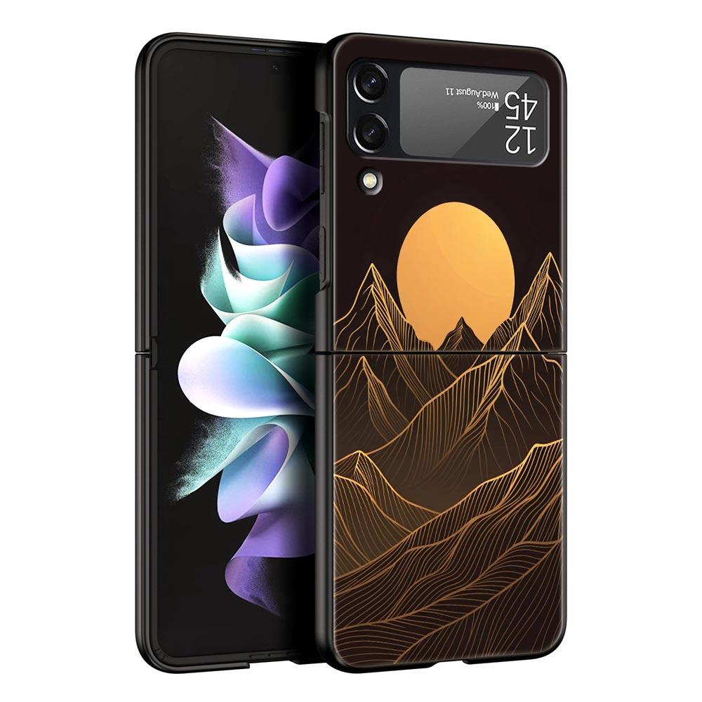 Abstract Mountain Sunrise Line Phone Case For Samsung Galaxy Z Flip3 Flip4 Flip5 Case For Z Flip 3 4 5 6 7 Hard Folding Cover