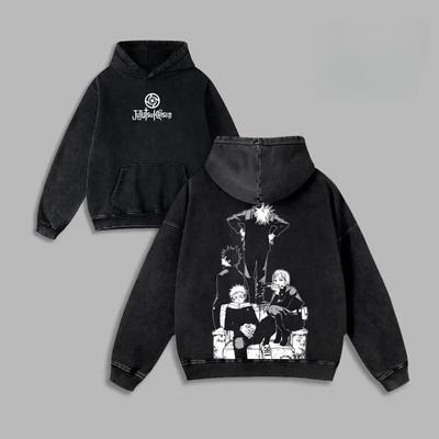 Anime Jujutsu Kaisen Gojo Satoru Itadori Yuji  Print Hooded Men Women Cotton Hoodies Vintage Washed Pullover Harajuku Sweatshirt
