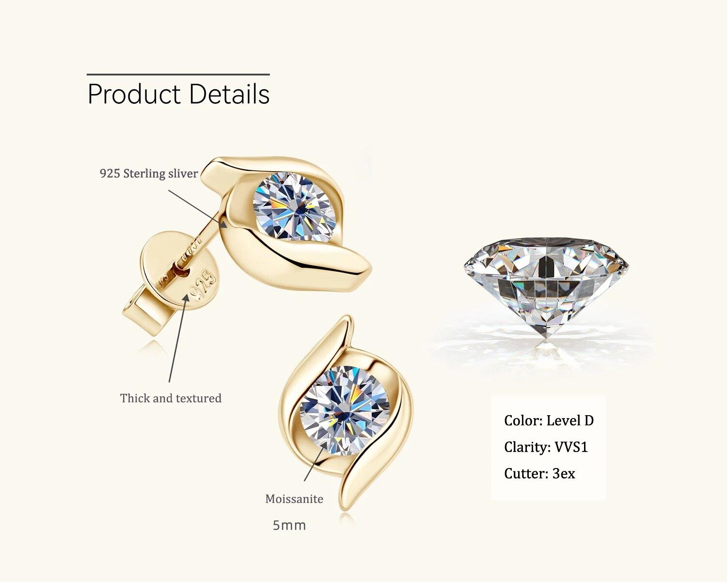 

Новое поступление, серьги-гвоздики с муассанитом 0,5 карата для женщин, однотонные серьги-гвоздики из стерлингового серебра 925 пробы, цвет D, пасьянс, ювелирные изделия золотой