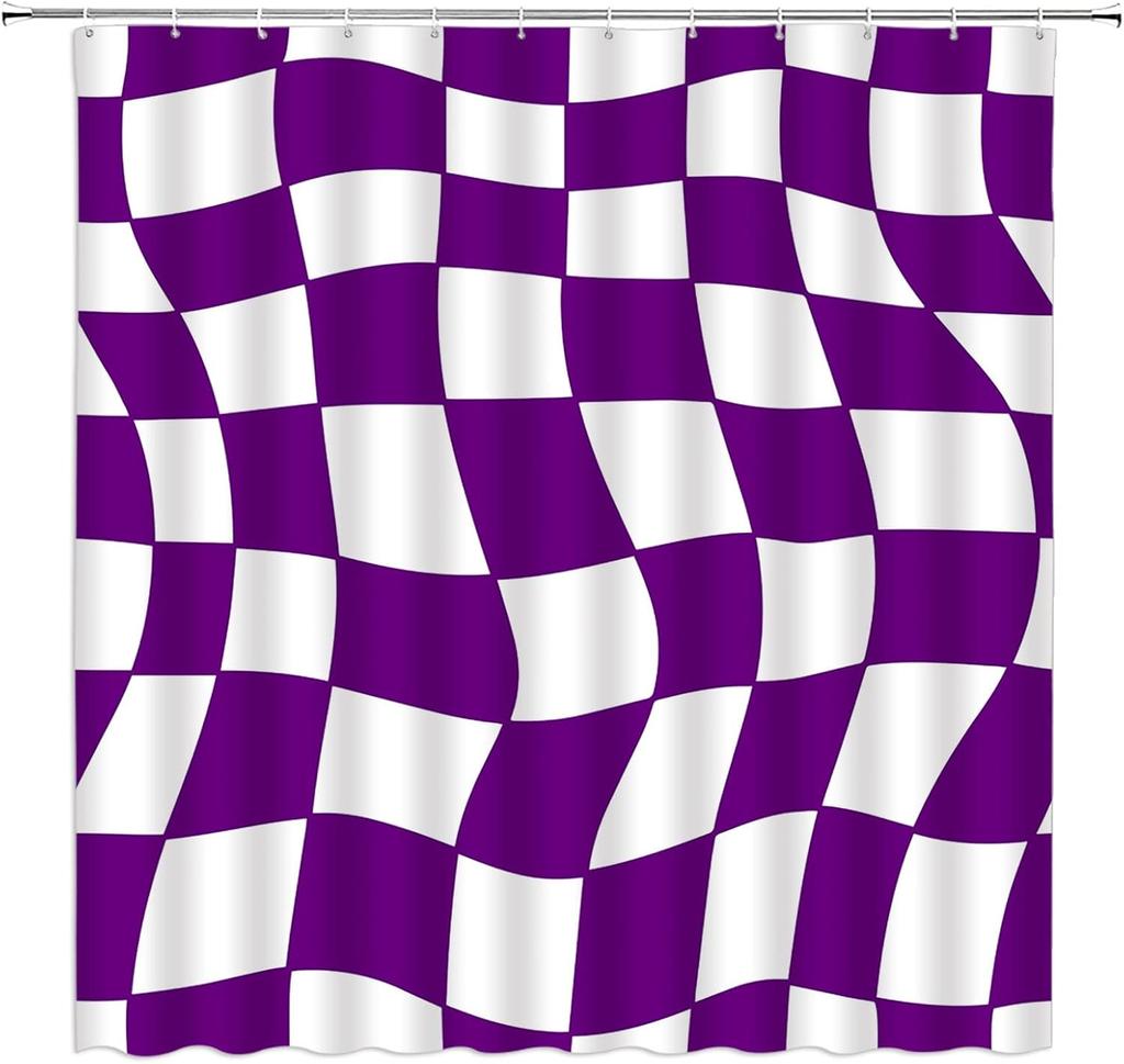 Black and White Checkered Shower Curtain Retro Funky Groovy Aesthetic Abstract Checkerboard 60s 70s Plaid Hippie Home Decor