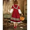 Lolita Nostalgisches Spitzen-Rotkäppchen Cosplay Kleid - Weinrot Halloween Kostüm