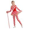 Girls Striped Jumpsuit Round Neck Long Sleeve Sequin Dance Leotard Christmas Party Wear