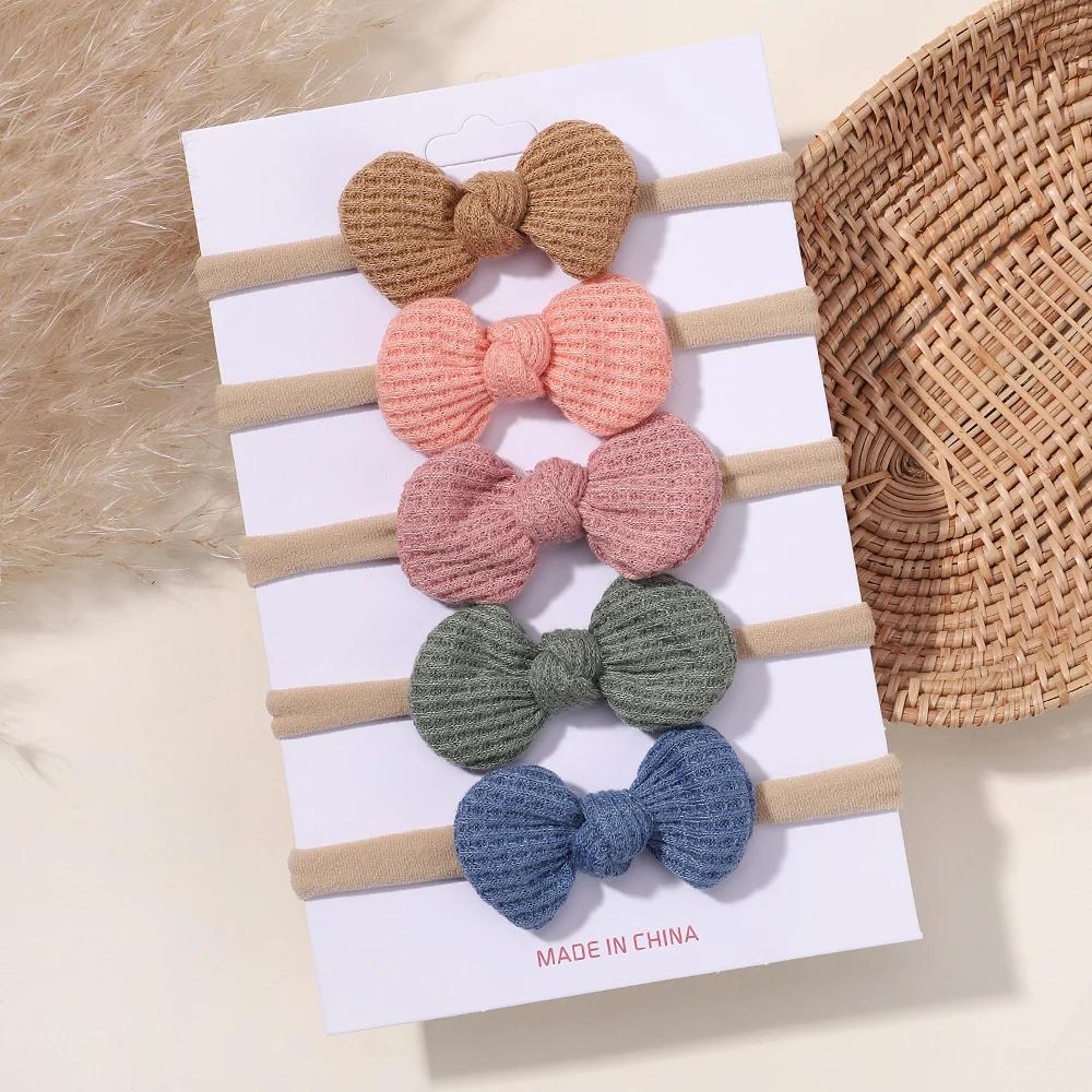 5/6Pcs Girls Solid Color Bowknot Headband For Baby Kids Grograin Ribbon Headwear Hair Bands Infant Hair Accessories