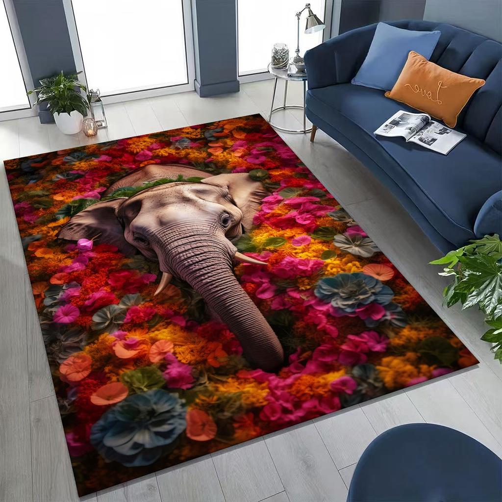 27 Stil Weisheit Elefant Cartoon Teppich für Schlafzimmer Wohnzimmer Sofa Zuhause Fußmatte Dekor,Große Kinder Spiel Anti-Rutsch Bodenmatte Geschenk