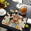 Set von 4/6 Blumige Küchentischdekoration Farm Hochlandkuh Restaurant Dekoration 100% Leinen Quadratische Tischsets Handwäsche Entzückende Kuhmuster Platzsets