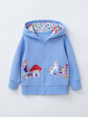Creative Cartoon Embroidery Hooded Children's Coat - Autumn/Winter Long Sleeve Zipper Sweatshirt