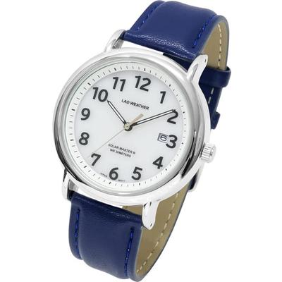 Solar Wristwatch Made In Japan Waterproof White and Navy Belt