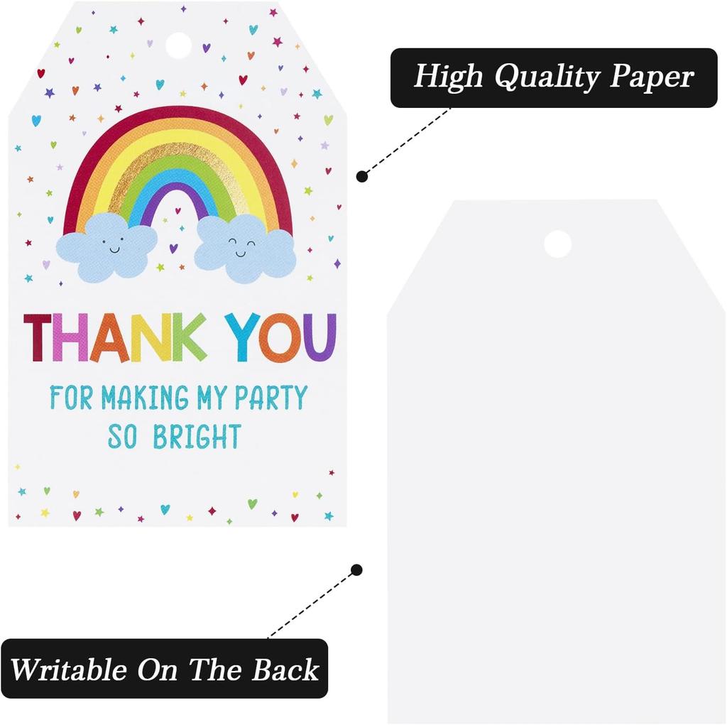 50pcs/100pcs Thank You Party Favors Tags,Thank You Gift Tags with String,Rainbow Thank You Tags, Making My Party So Bright Tags