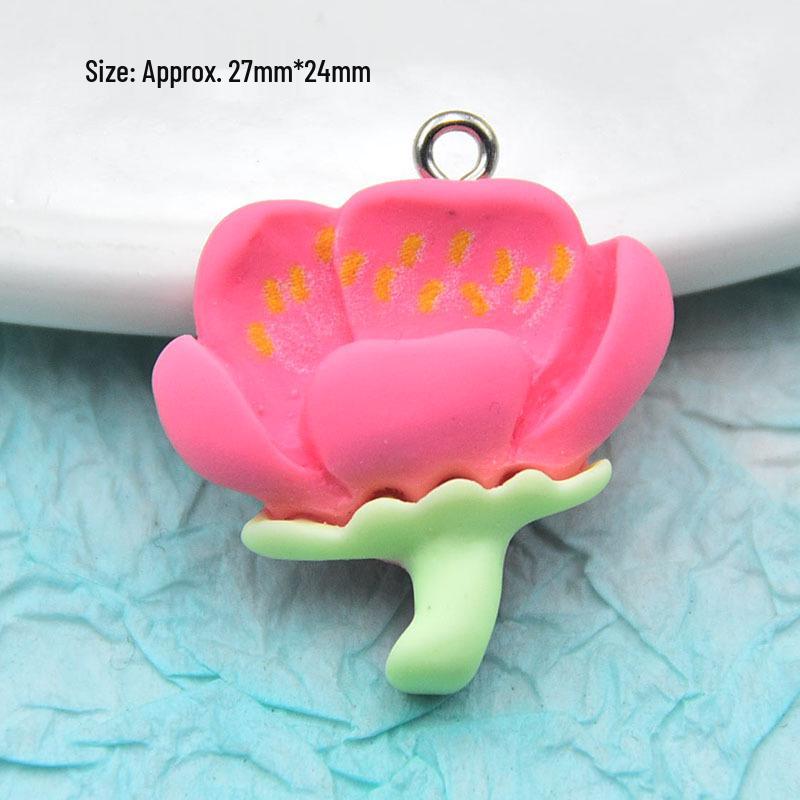 Resin Peach Blossom and Cherry Blossom Keychain Pendant - Five-Petal Flower Ornament Accessory