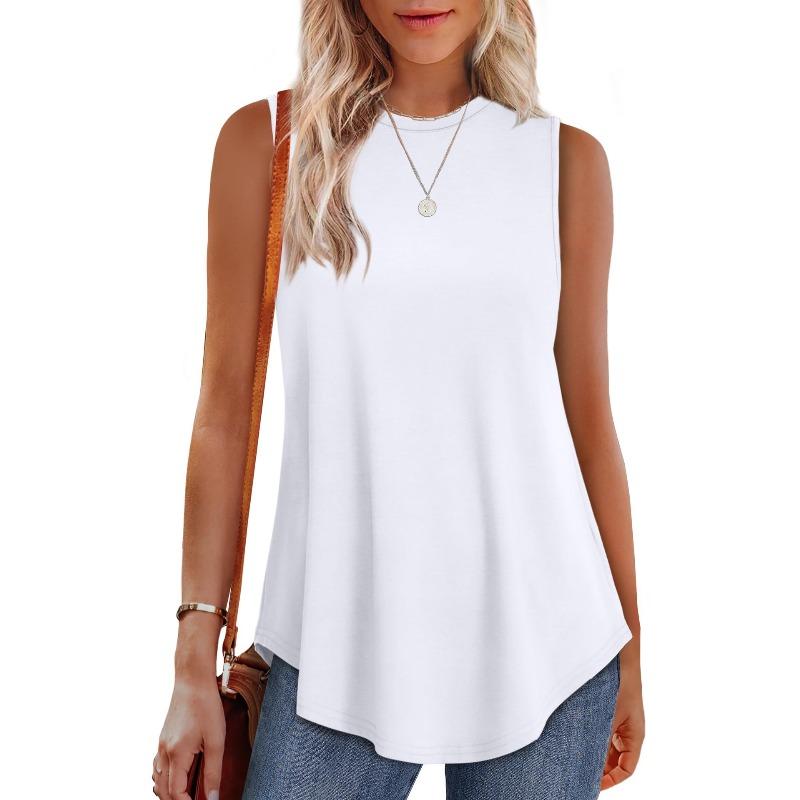 Women's Spring Summer Solid Color Round Neck Loose Sleeveless Casual Tank Top