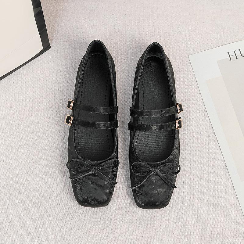Women's Square Toe Mary Jane Flats Casual Ballet Shoes Walking Shoes with Adjustable Strap Slip On Comfortable Work Flats Soft Dressy Shoes for Women