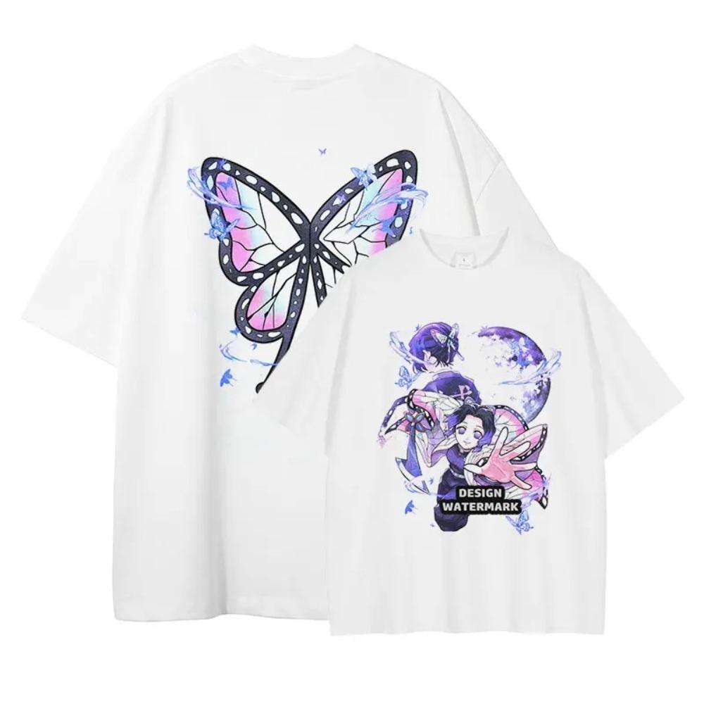 Demon Slayer Rengoku Kyojuro  Flame Hashira  Double Sided Print Oversized T-Shirt, Unisex White Casual Streetwear, Anime Fan Gift 4XL