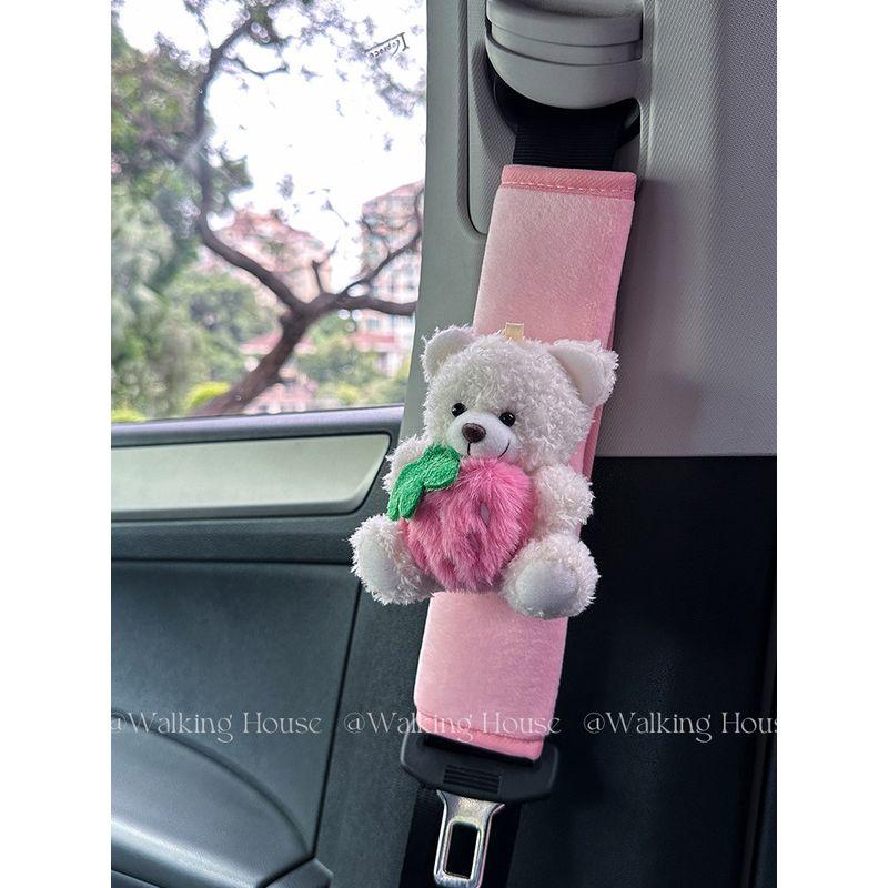 Car seat belt shoulder pad cute Fancy strawberry Bear Stuffed car interior decorations ornaments gift