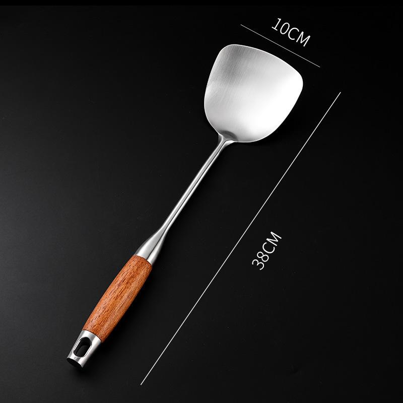 304 Stainless Steel Wood Handle Wide Fried Fish Spatulas Steak Shovel Fish Turner Slotted Beveled Kitchen Cooking Utensils