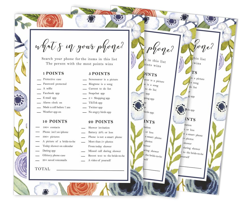 Inkdotpot 50A  FloralA  BingoA  GameA  CardsA  For Bridal Wedding Shower Bachelorette Party Bulk Blank Square Fill In Gift